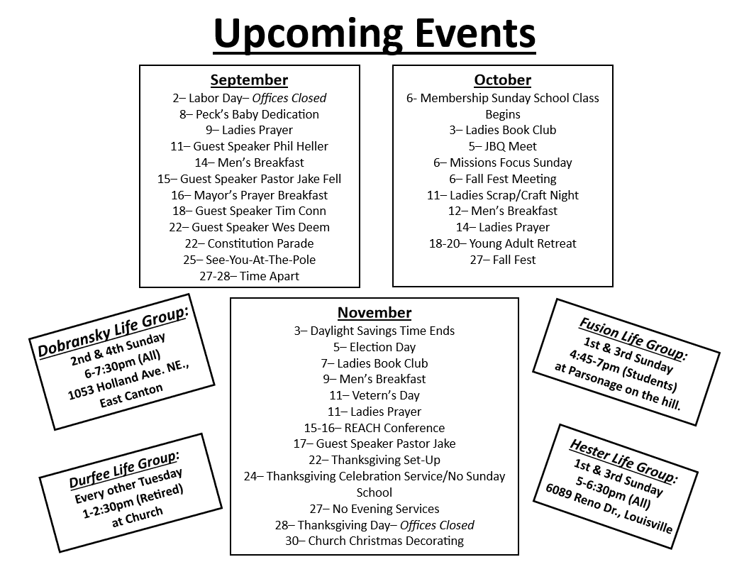 Church Calendar First Assembly of God
